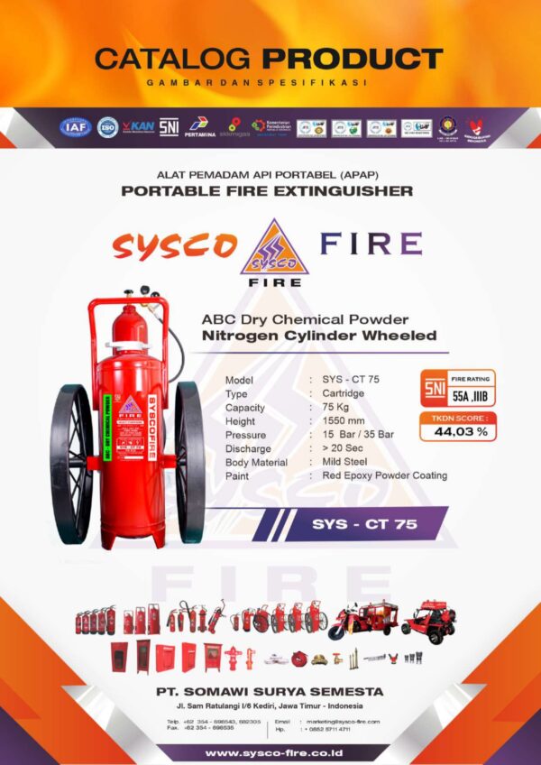 portablefireextinguisher, syscofire, abcdrychemicalpowder, nitrogencylinderextinguisher, fireprotection, firefightingequipment, safetysolutions, apar 75 Kg Chemical Powder, alat pemadam api besar 75 Kg Chemical Powder