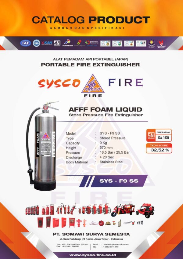 apar 9 kg foam liquid (aff), ,PortableFireExtinguisher, AFFFfoamLiquid, FireSafetyEquipment,SyscoFire, FireProtection