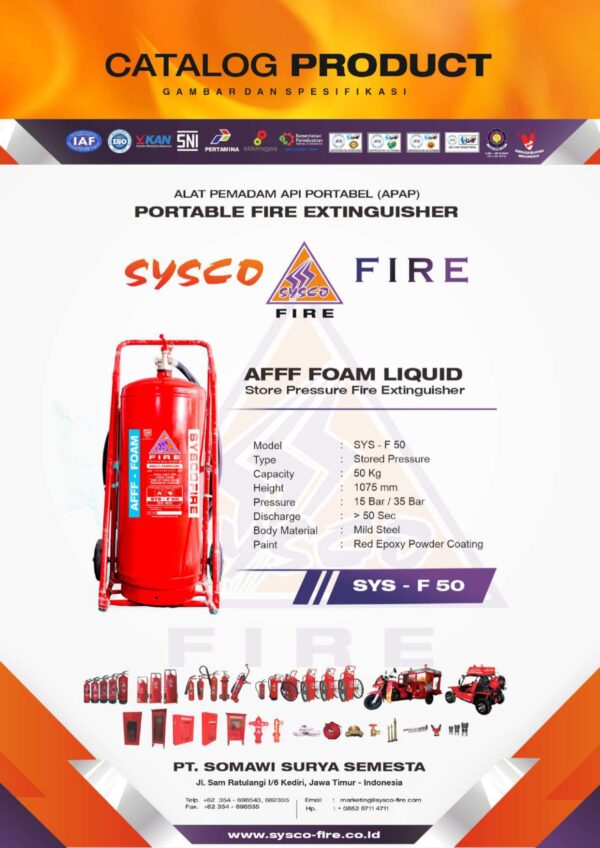 PortableFireExtinguisher, AFFFfoamLiquid, FireSafety, SyscoFire, FireProtection, EmergencyEquipment, IndustrialSafety, apar 50 Kg foam liquid, alat pemadam api 50 Kg Foam Liquid