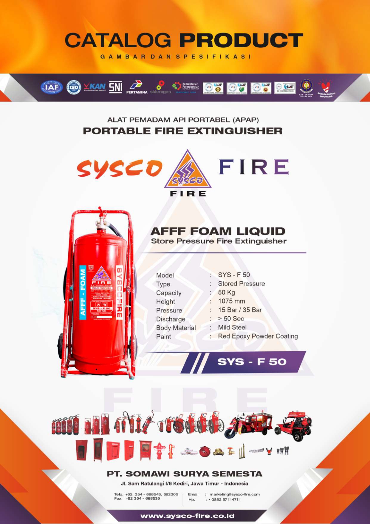 PortableFireExtinguisher, AFFFfoamLiquid, FireSafety, SyscoFire, FireProtection, EmergencyEquipment, IndustrialSafety, apar 50 Kg foam liquid, alat pemadam api 50 Kg Foam Liquid