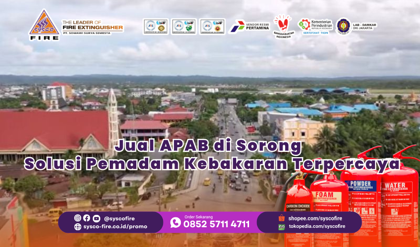 Alat pemadam api berat (APAB) berkualitas tersedia di Kota Sorong untuk proteksi kebakaran industri dan perkantoran."