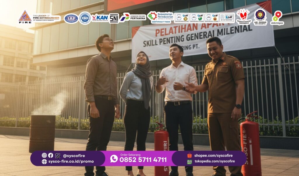 pelatihan apar, training apar milenial, sertifikasi apar, biaya pelatihan apar, apar sysco fire, keselamatan kerja, budaya kerja modern