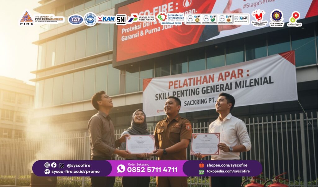 pelatihan apar, training apar milenial, sertifikasi apar, biaya pelatihan apar, apar sysco fire, keselamatan kerja, budaya kerja modern