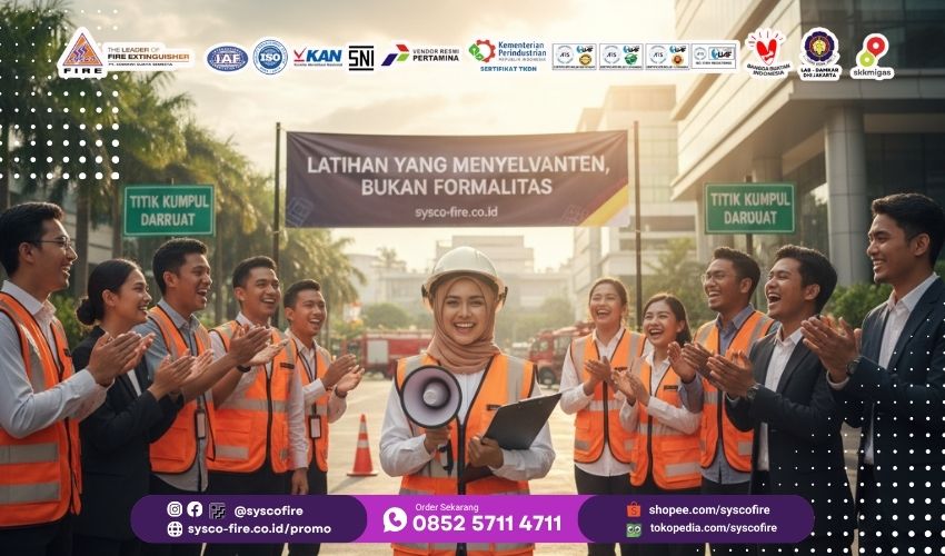 SimulasiKebakaranGedung, FireDrill, EvakuasiDarurat, KeselamatanKerja, K3GedungBertingkat, TanggapDarurat, ProteksiKebakaran
